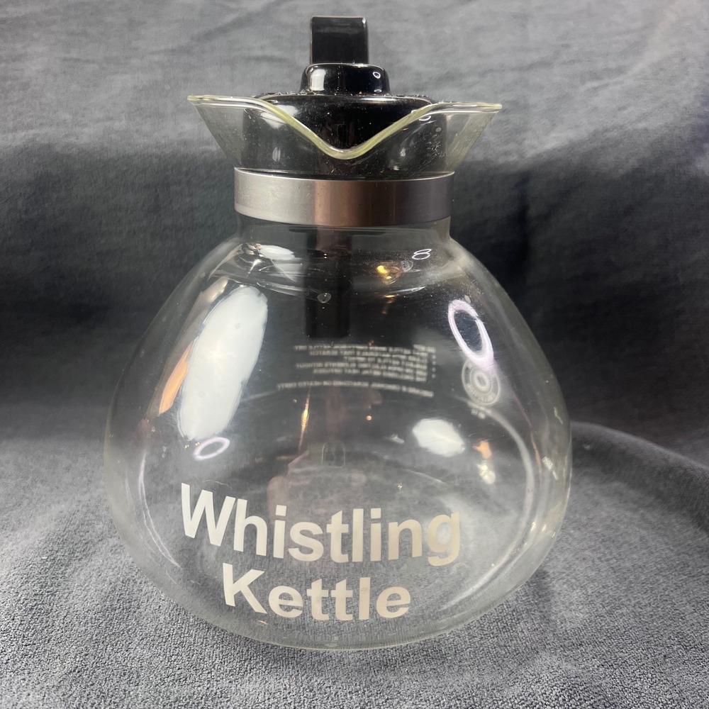 Medelco Cafe Brew Whistling Kettle Schott Duran Glass 12 Cup WK112 Germany Clear